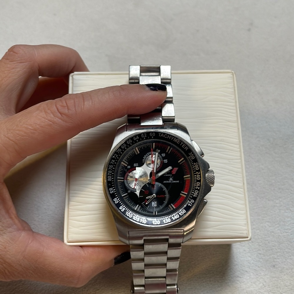 preowned Jacques Lemans Mens watch ; heavy stainless steel